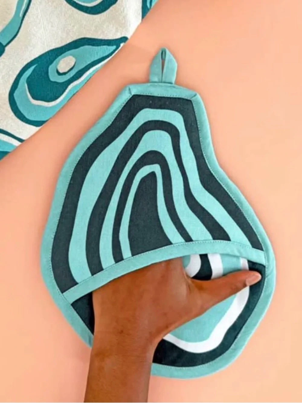 Teal&Blue Oyster Shell Wave Pattern Cotton Pot Holder🦪💙 NEW WITH TAGS